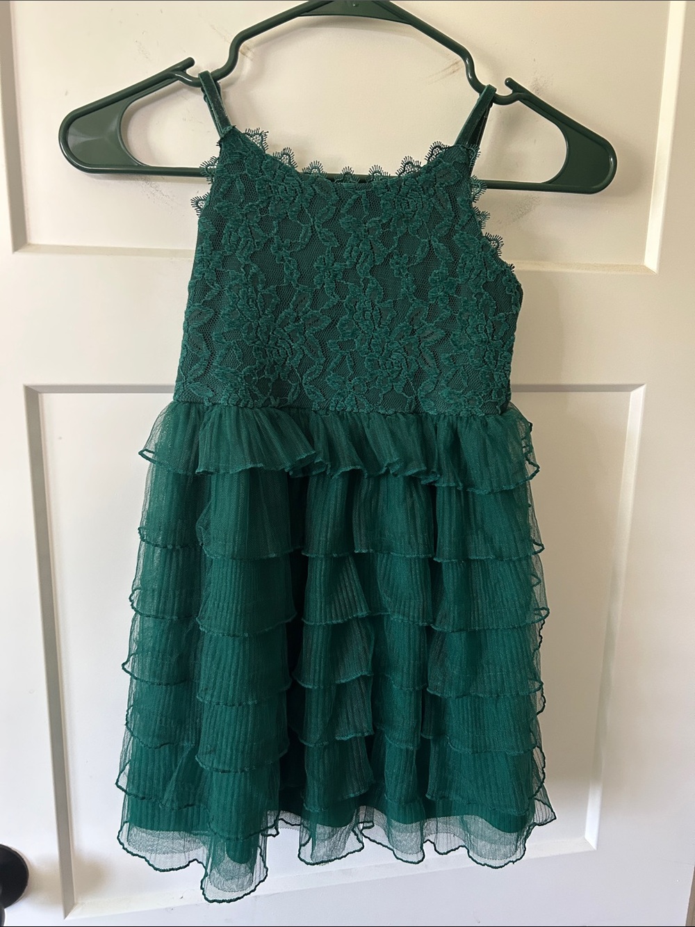 Cat & Jack Deep Green Lace Tiered Tulle Party Dress